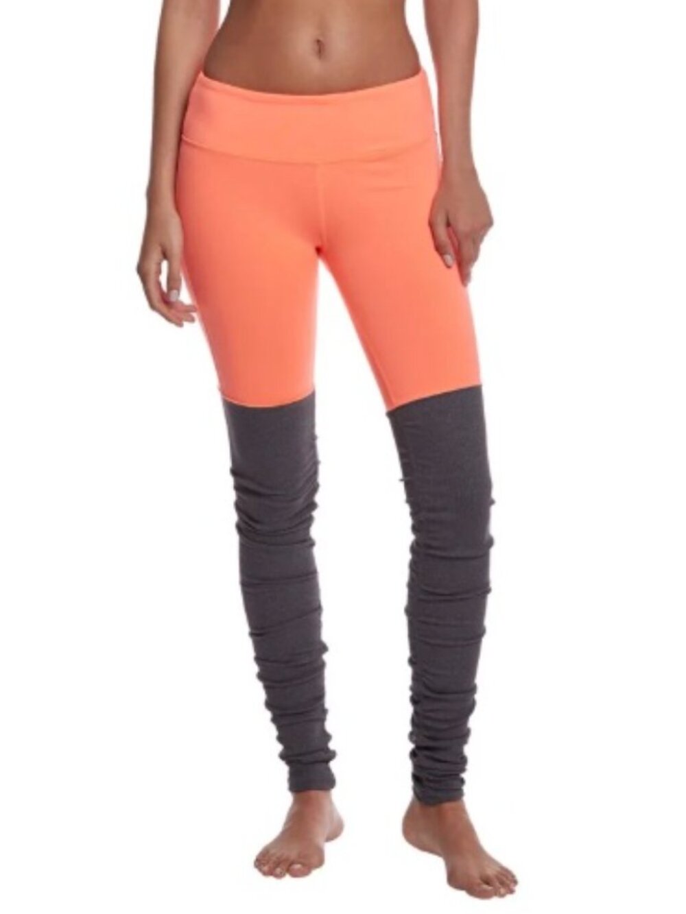 Alo Yoga Goddess Leggins Colorblock neon orange and stormy heather gray size M